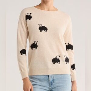 Women's Cream Sheep Pattern Cashmere Sweater